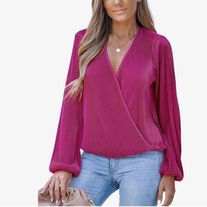 Cupshe Surplice Neck Blouse- Hot Pink - Like New